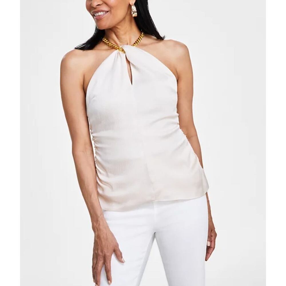 I.N.C. International Concepts Women's Chain Halter Top Washed White Size XL